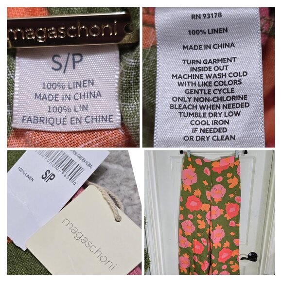 Magaschoni Womens Green Floral Linen Pants Cropped Wide Leg High Rise Size S NWT - Picture 6 of 10